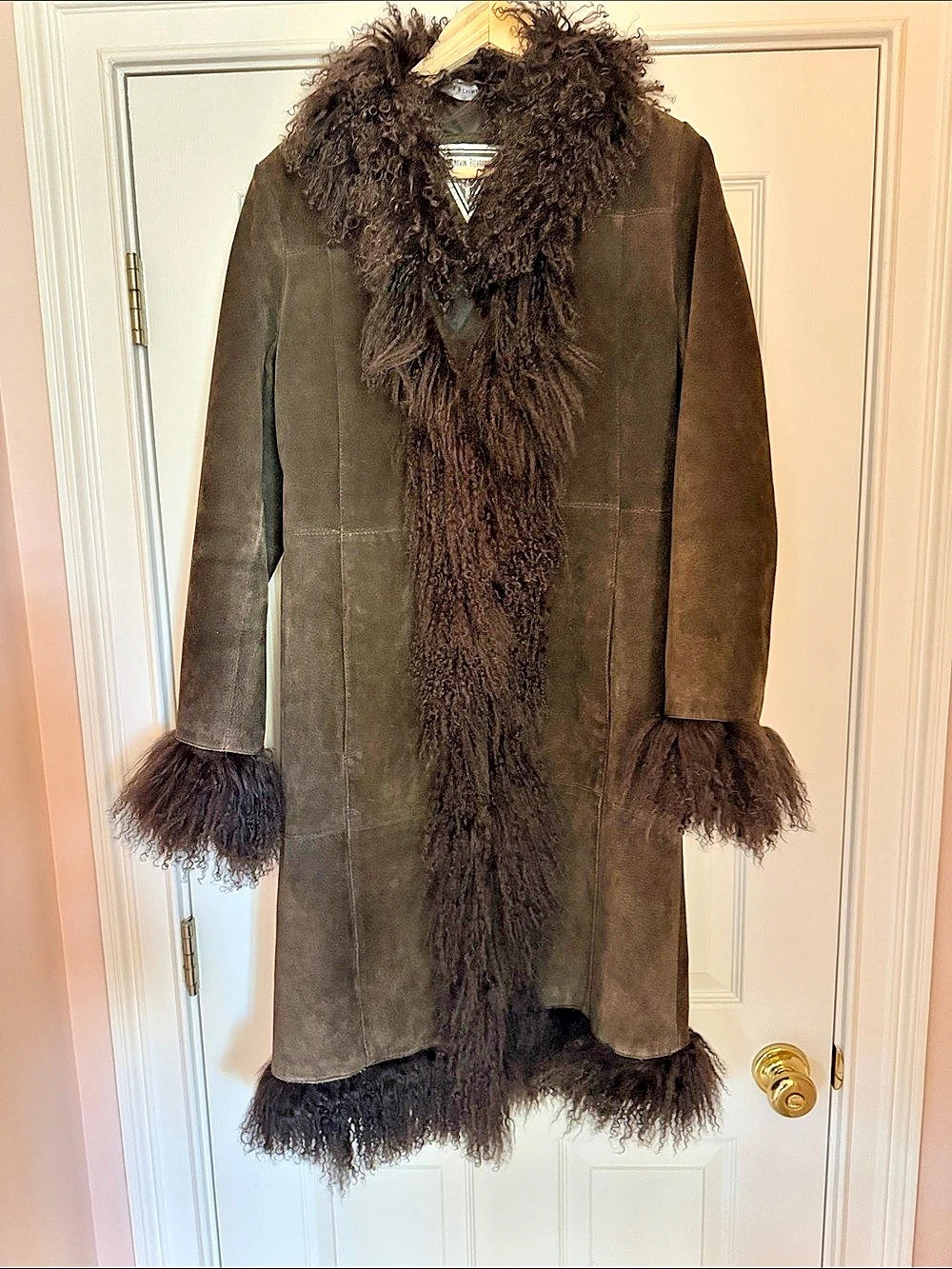 Marvin Richards Genuine Leather Fur Trim Coat Size Medium